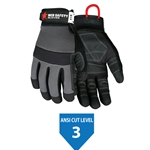 MCR Safety Multi-Task, Synthetic leather palm, Rough PVC coated material reinforced palm, DuPont™ Kevlar®  lined, Gray Spandex back, Adjustable Wrist Closure