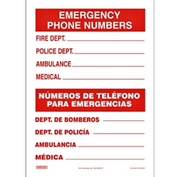 10 x 14 Emergency Numbers Sign