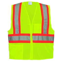 Class 2 Yellow Mesh Vest w/ Contrasting Striping